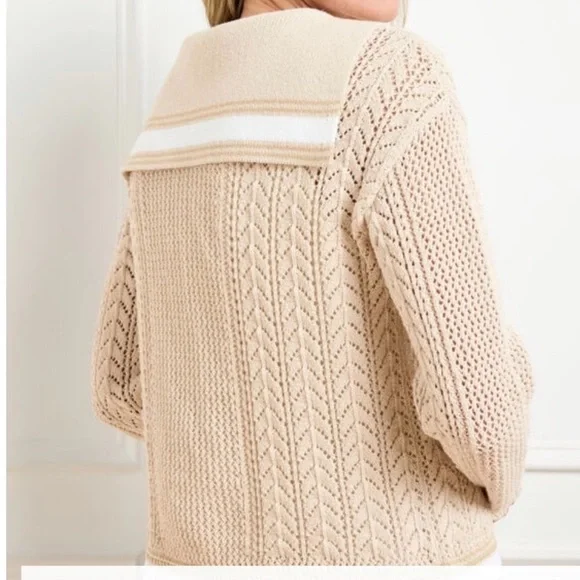 NWT Talbots Cream & White V-Neck Women's Sweater SZ M (Summer 2025) - Picture 15 of 16